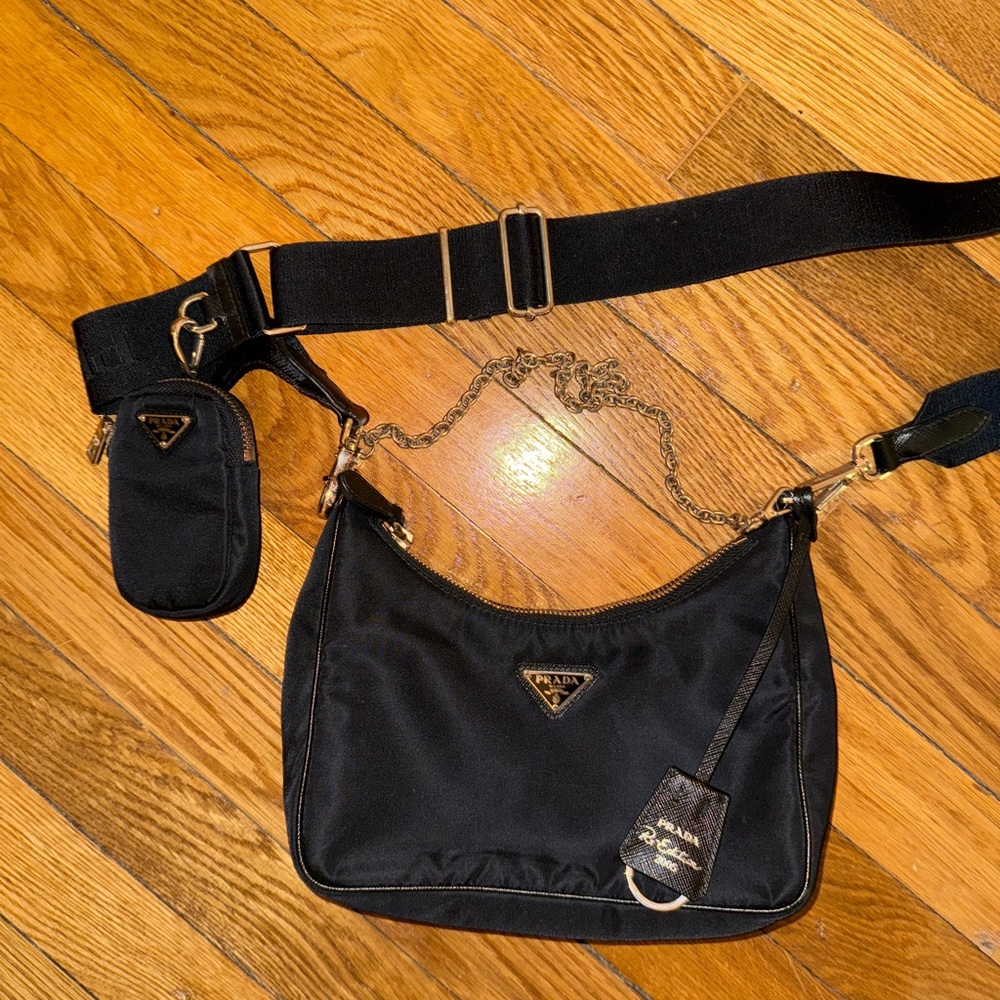 Prada Black Re Edition Nylon Bag with Chain Detail